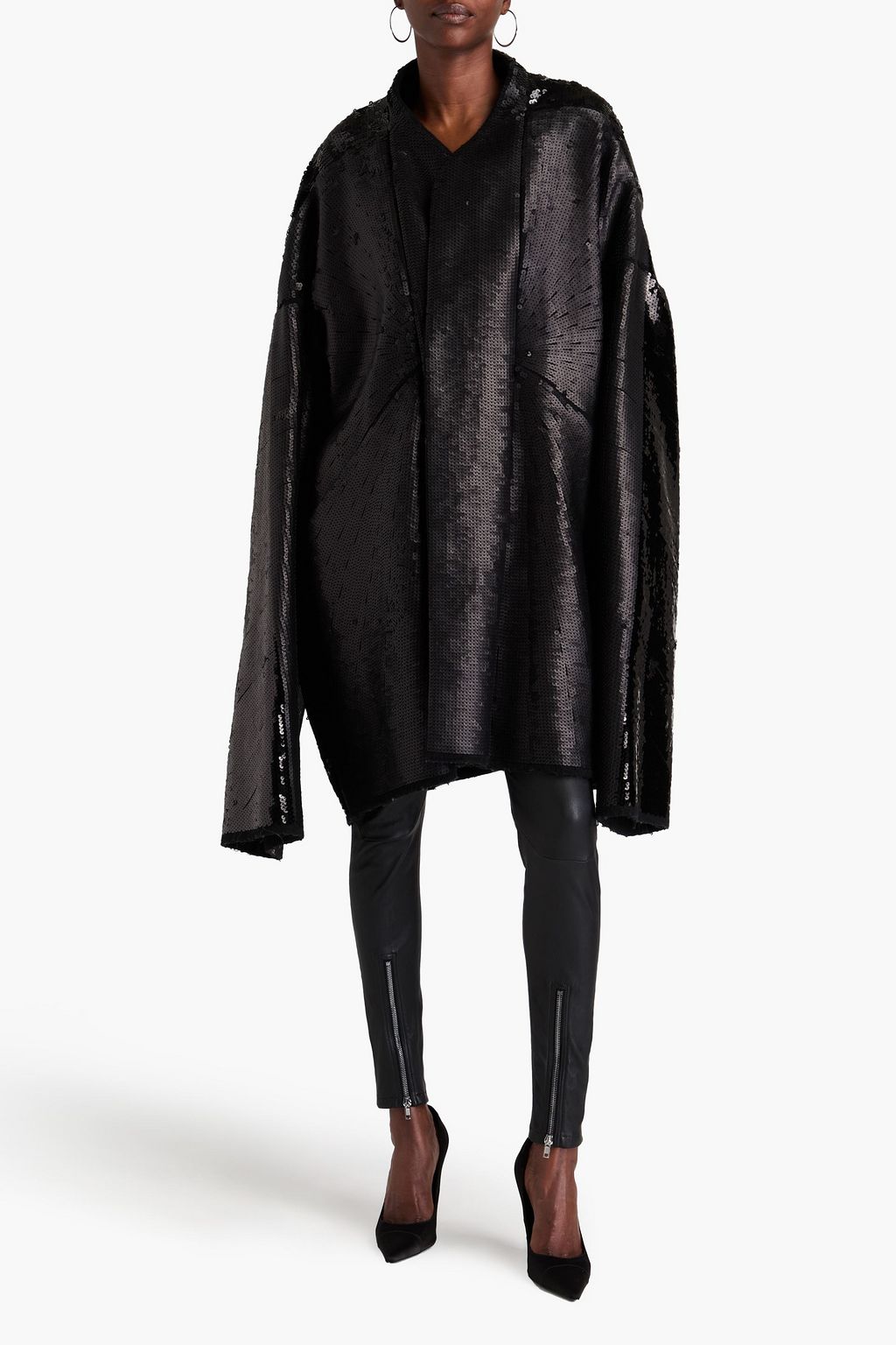 RICK OWENS معطف من الصوف مزين بأقراص برّاقة