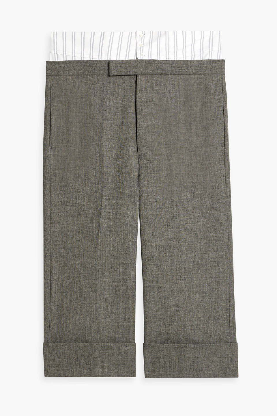 Thom Browne Cropped Cotton-paneled Wool Pants In Gray