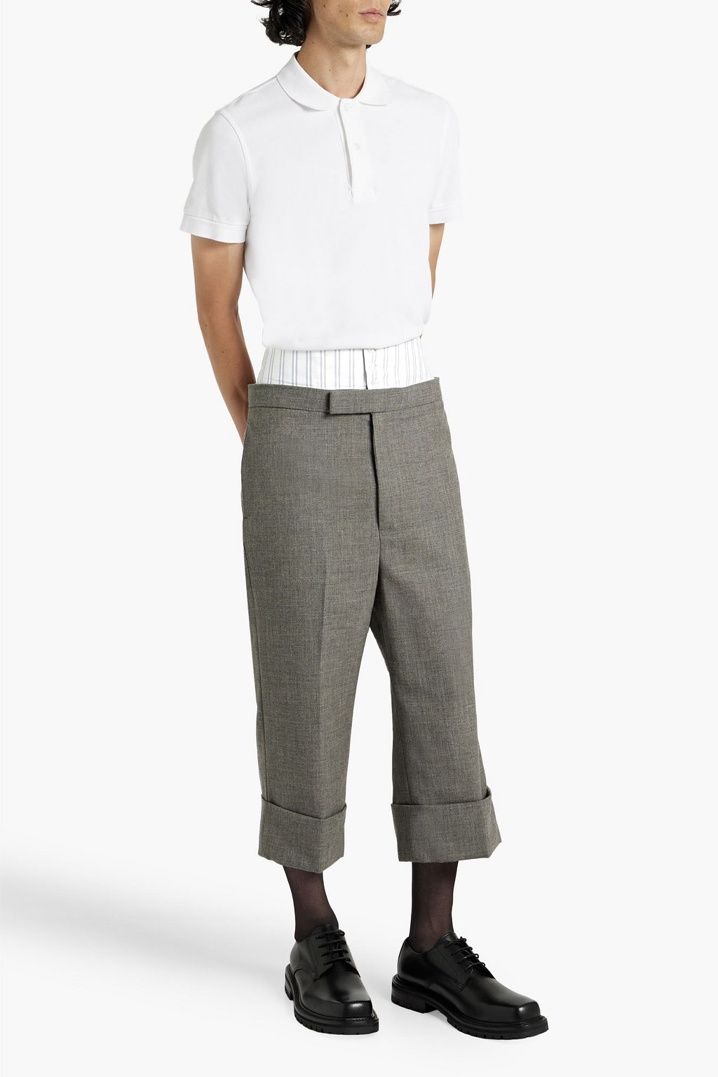 THOM BROWNE Cropped cotton-paneled wool pants