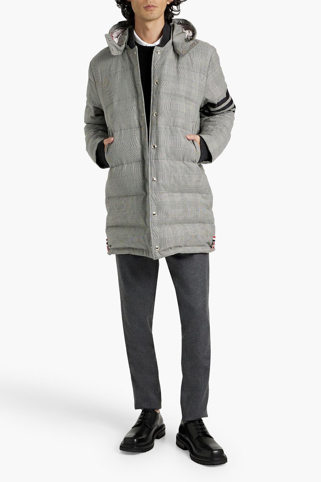 THOM BROWNE Quilted houndstooth wool-tweed hooded coat