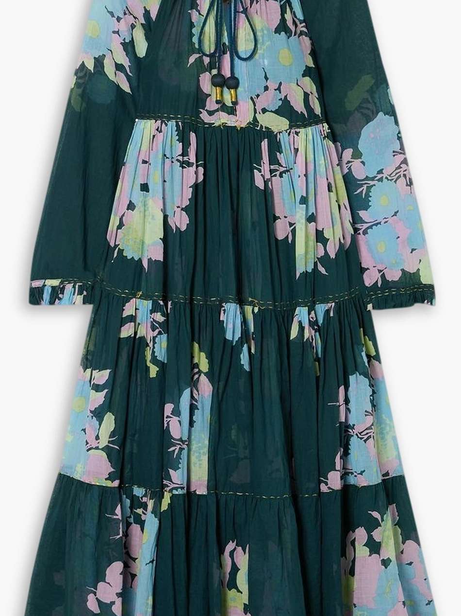 hippy tiered floral-print cotton-voile midi dress