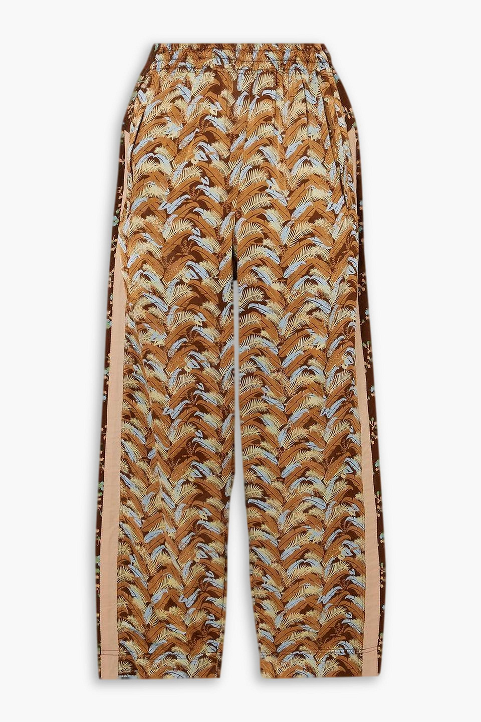 YVONNE S STRIPED FLORAL-PRINT SILK-SATIN WIDE-LEG PANTS