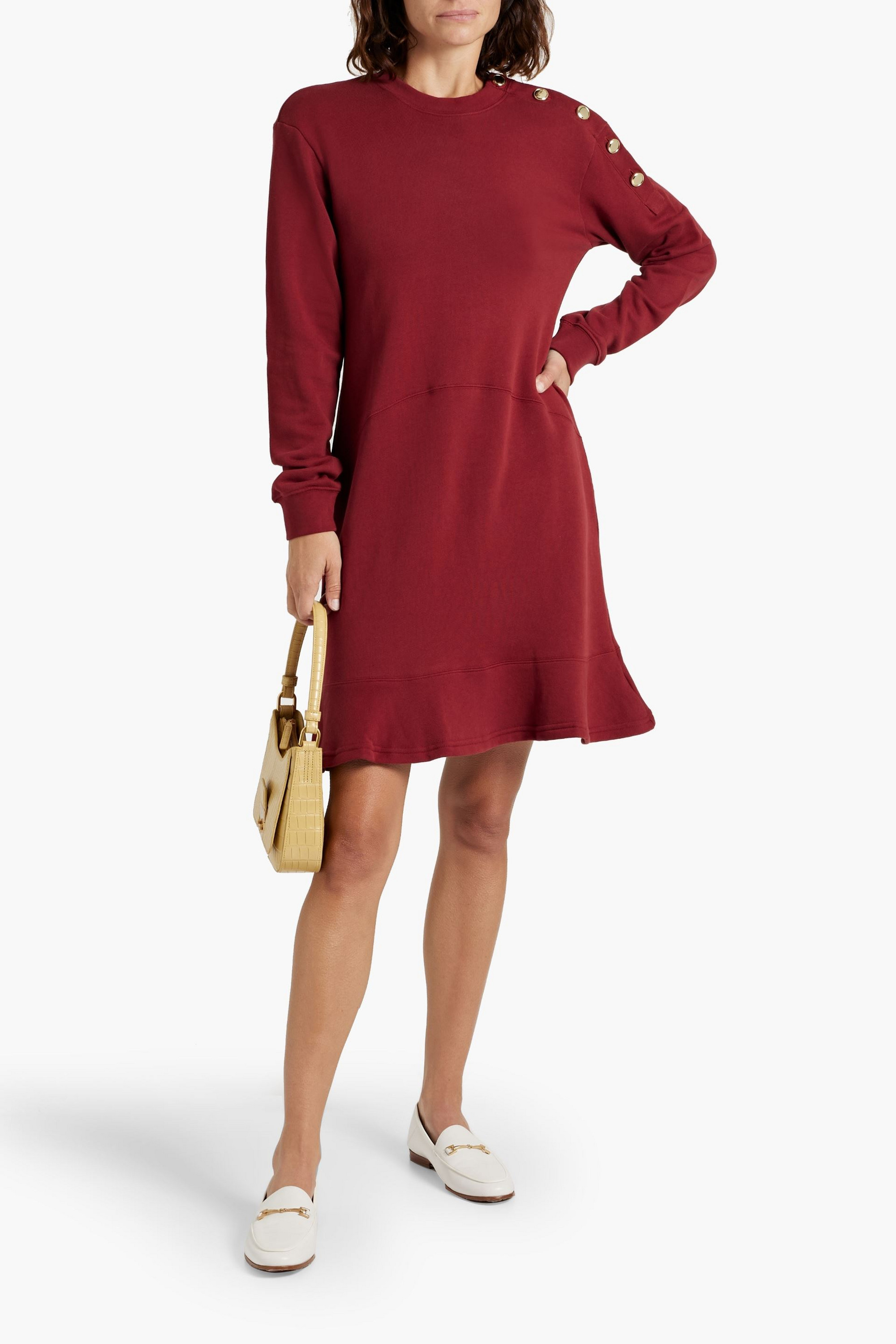 DEREK LAM 10 CROSBY Camden button-embellished French cotton-terry mini dress