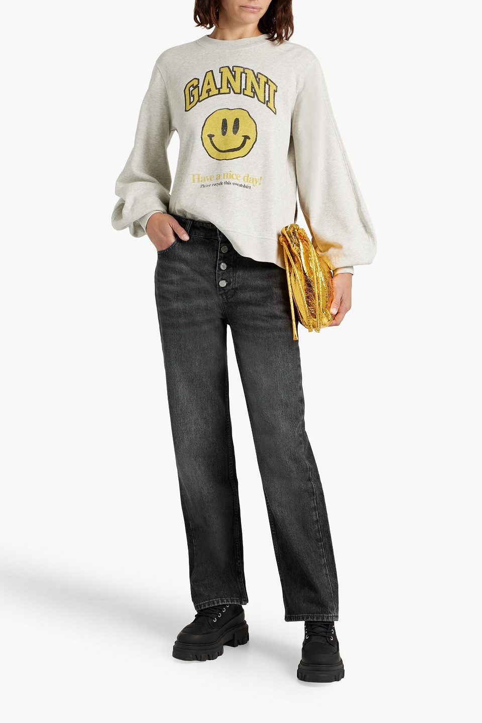 Ganni Black Lovy Straight-leg Jeans In Black