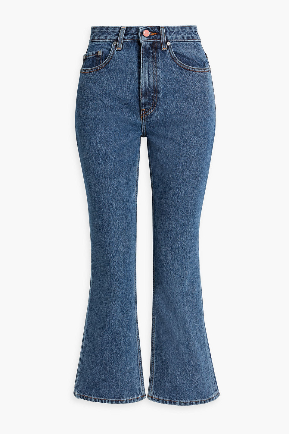 Ganni Betzy Mid Blue Stone High Rise Slim Flare Crop Jean In Mid Denim