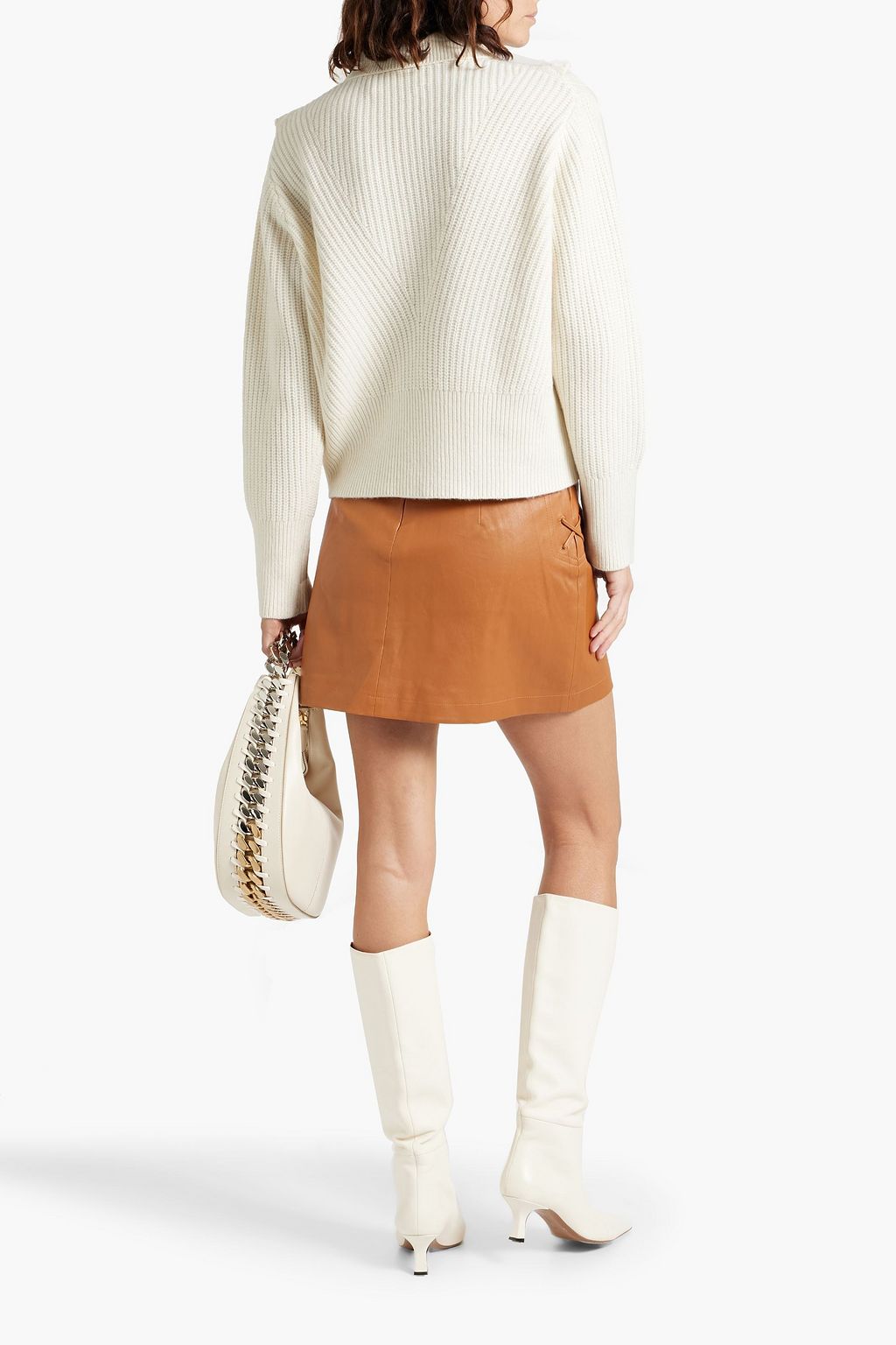 DEREK LAM 10 CROSBY كنزة رياضية بولو Noelia من مزيج الصوف بتصميم مضلّع ومزينة بكشاكش