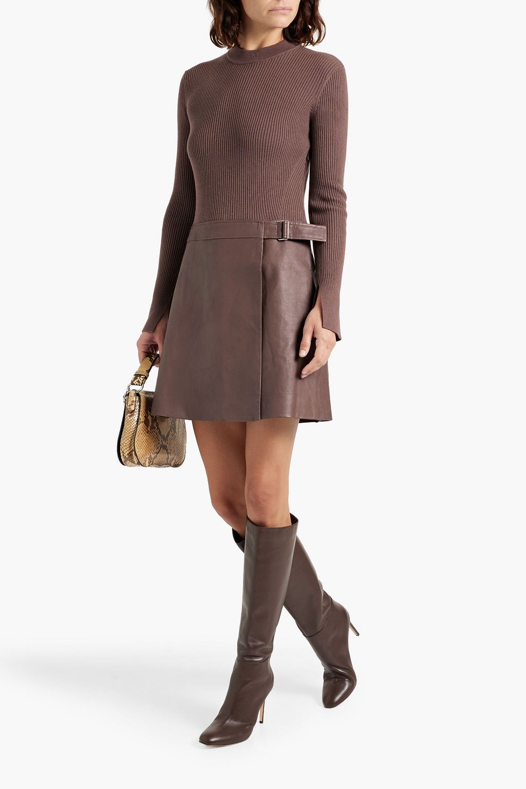 DEREK LAM 10 CROSBY Nancy wrap-effect cotton-blend and leather mini dress