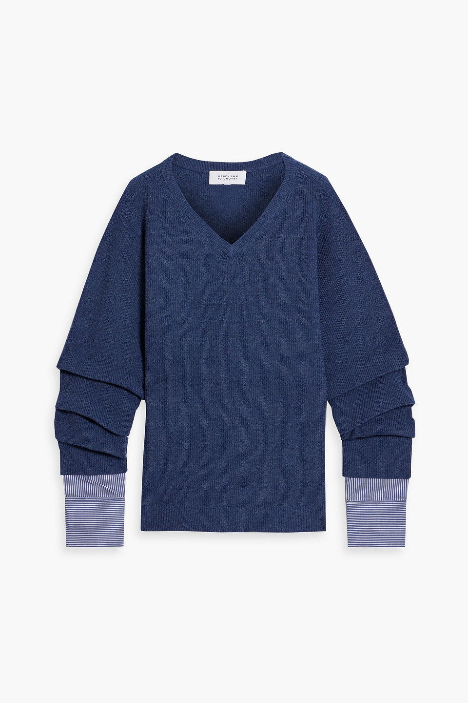 Derek Lam 10 Crosby Cassie Poplin-paneled Wool Sweater In Navy