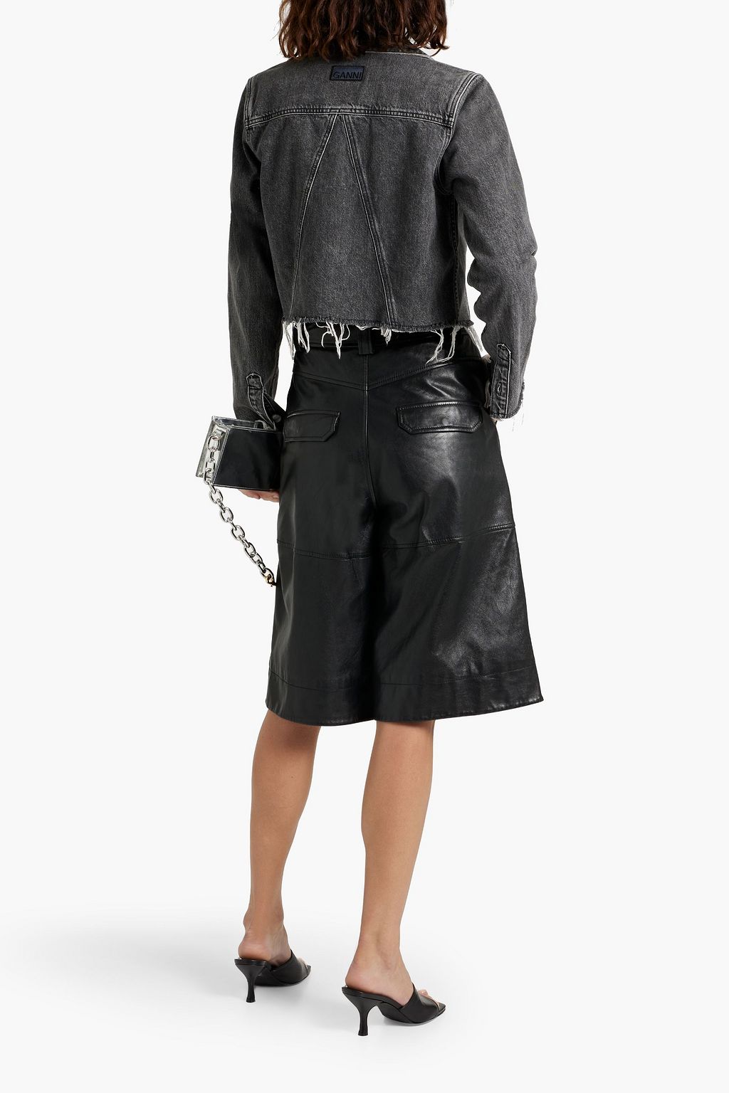 GANNI Cropped frayed denim jacket