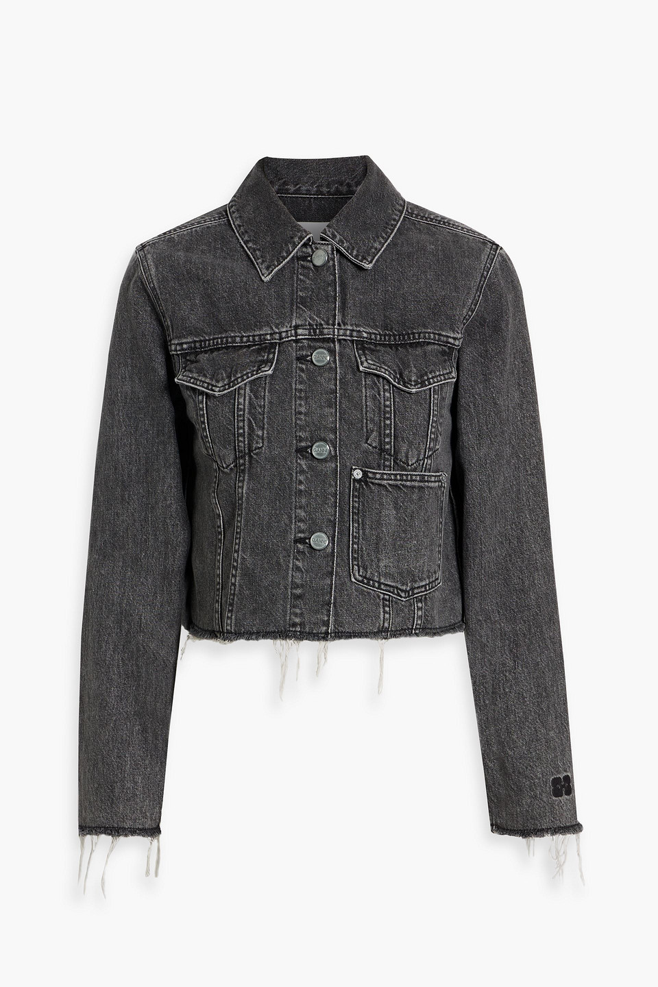 Ganni Washed Denim Belted Jacket In Dark Gray