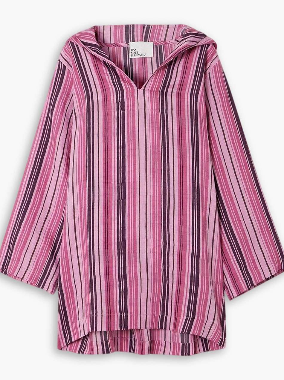 hooded striped linen-blend coverup