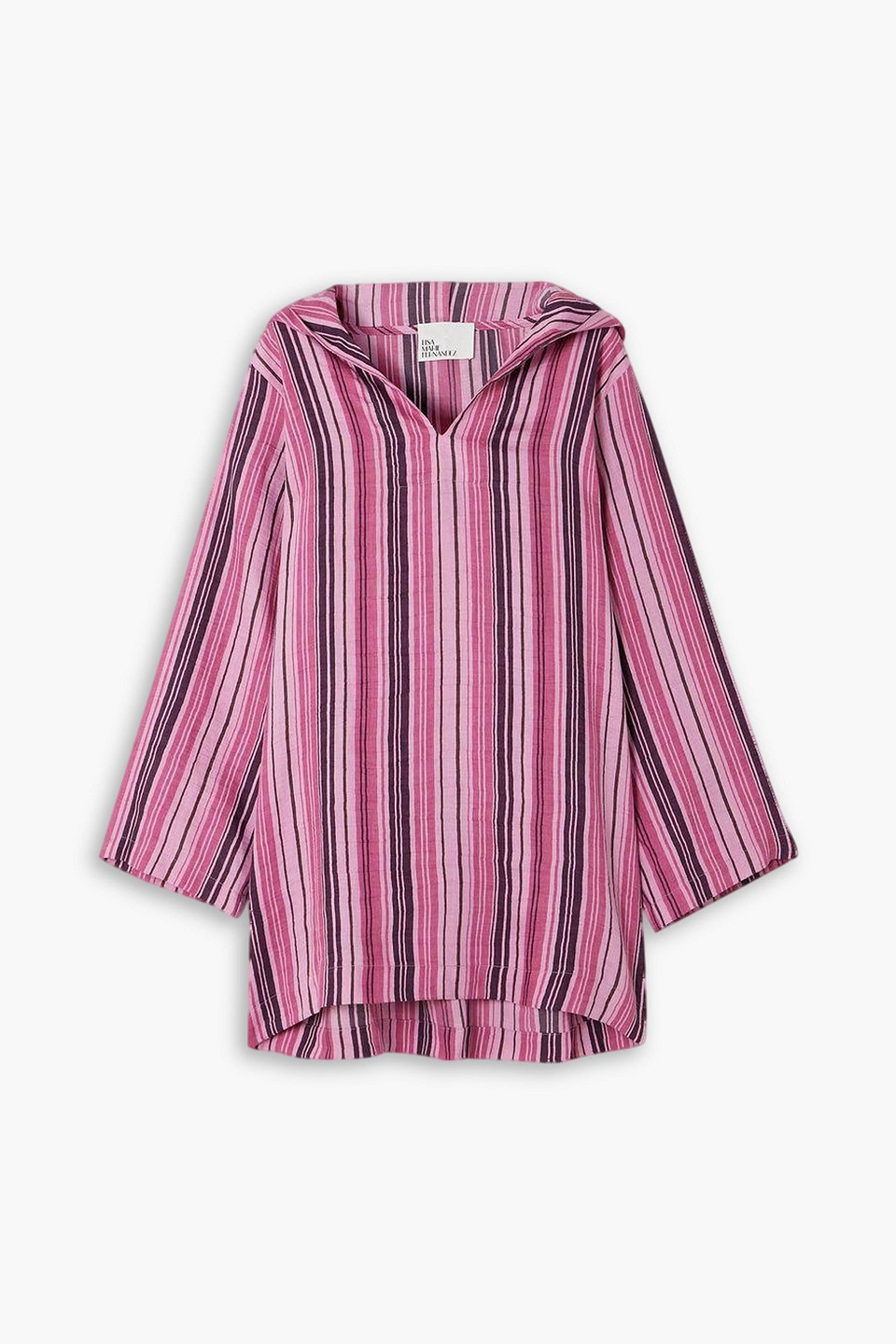 Lisa Marie Fernandez Hooded Striped Linen-blend Coverup In Pink