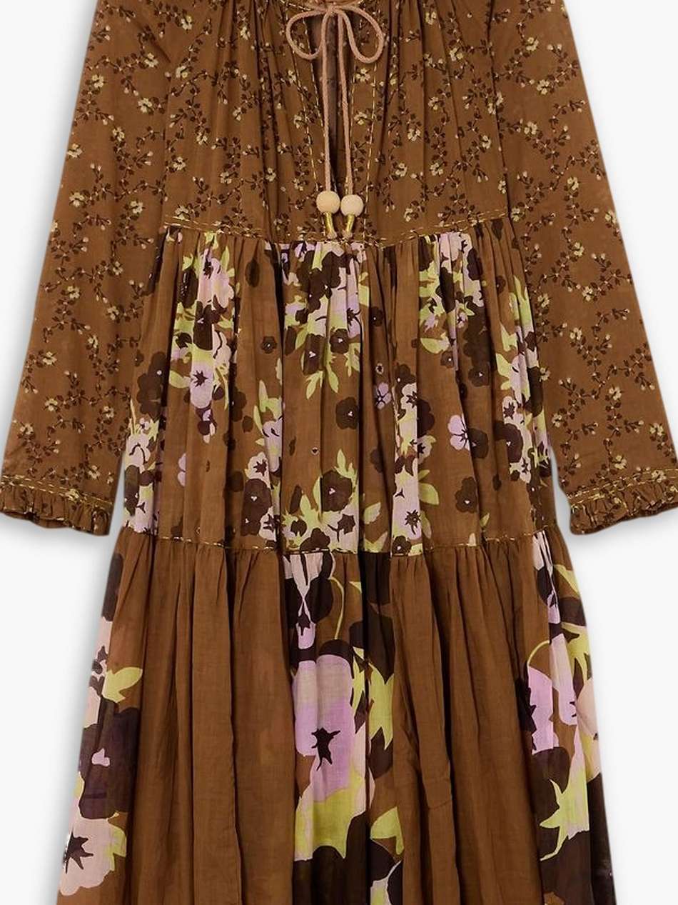 tie-detailed tiered floral-print cotton-voile midi dress