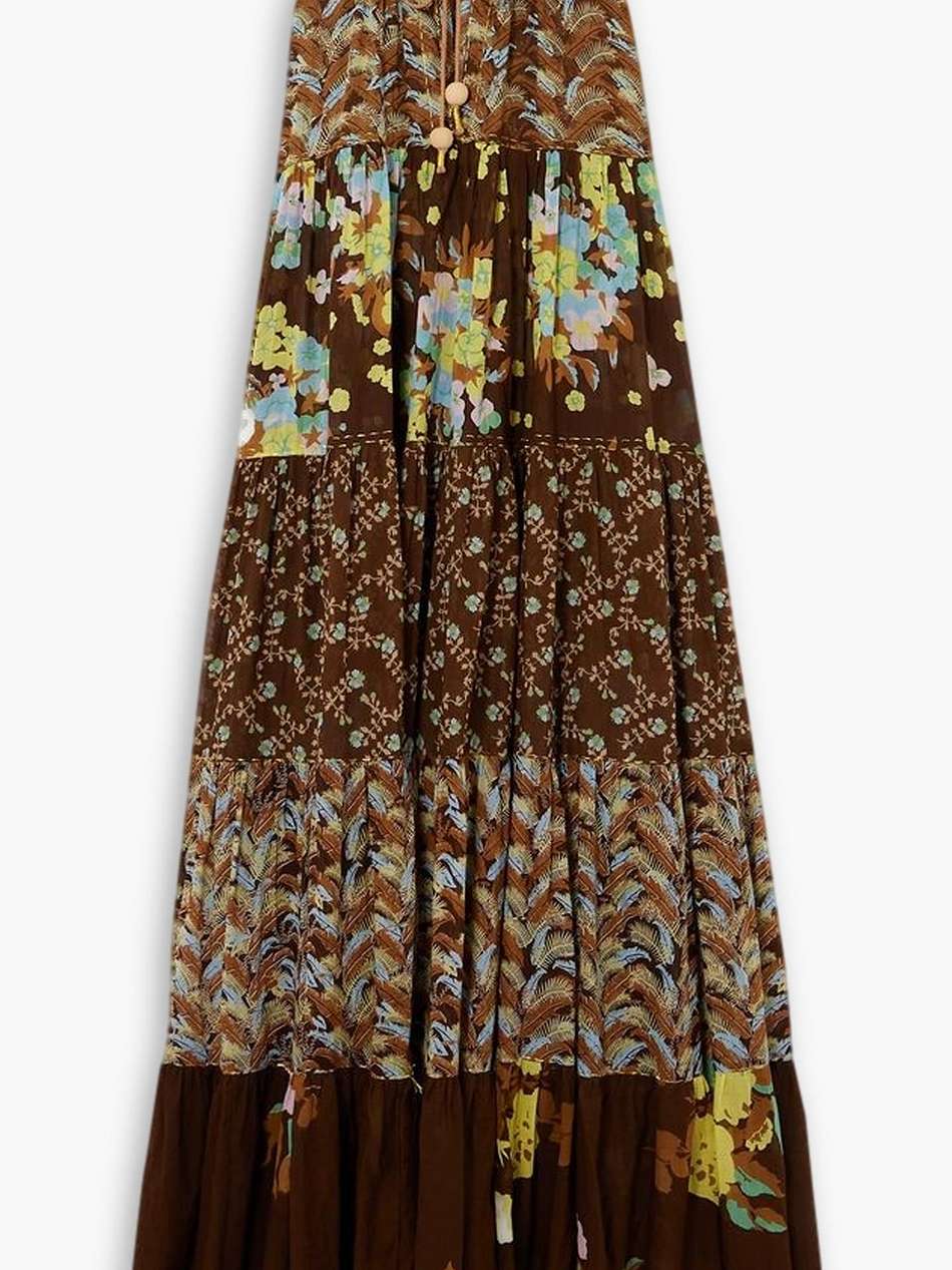 tie-detailed tiered floral-print cotton-voile maxi dress