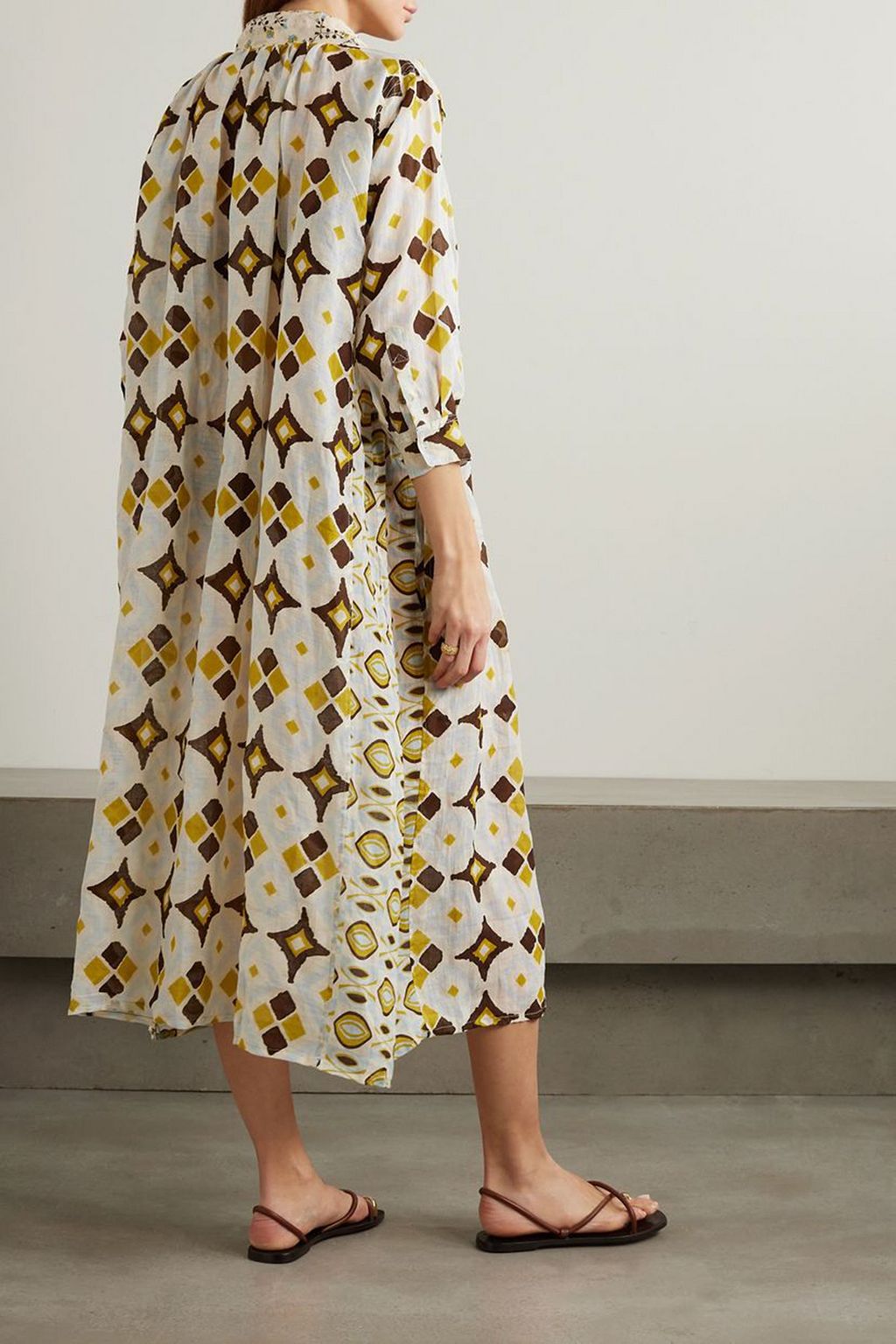 YVONNE S Bow printed linen-gauze midi dress