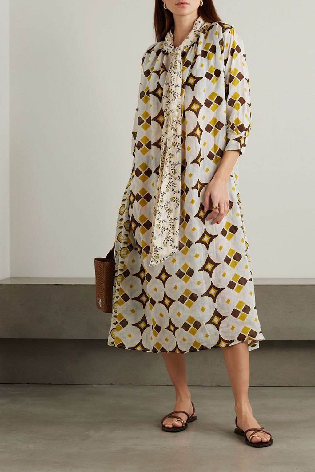YVONNE S Bow printed linen-gauze midi dress