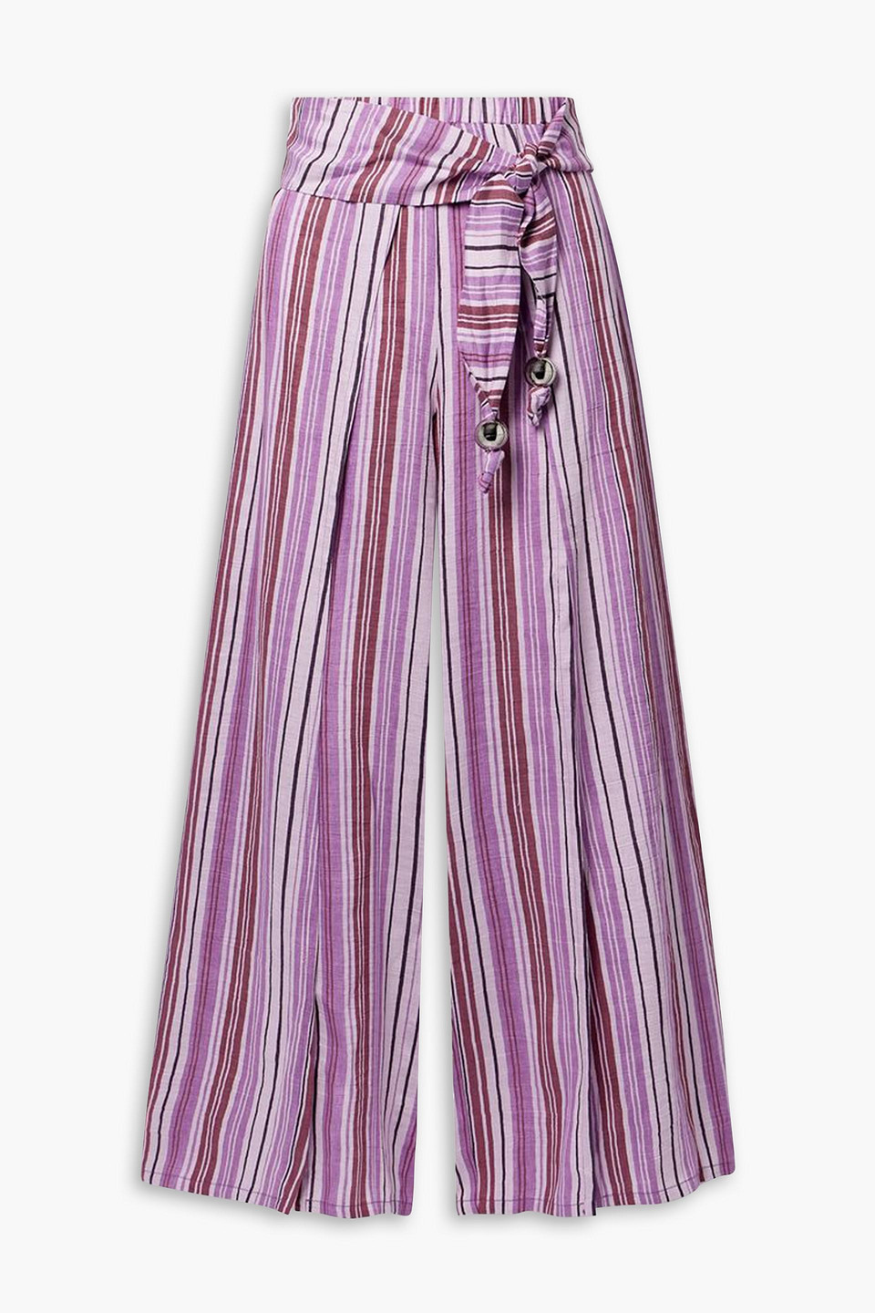 Lisa Marie Fernandez Farrah Striped Linen-blend Gauze Wide-leg Pants In Purple