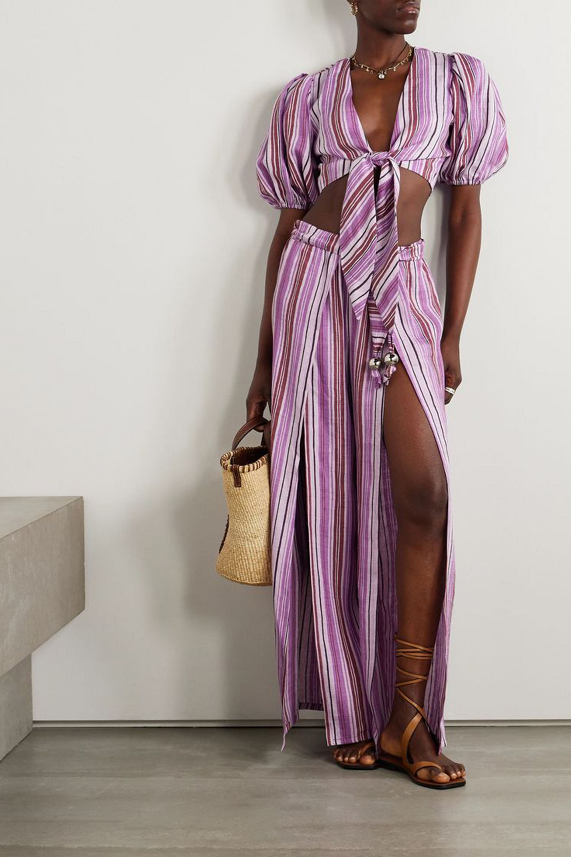 Lisa Marie Fernandez Farrah striped linen-blend gauze wide-leg pants