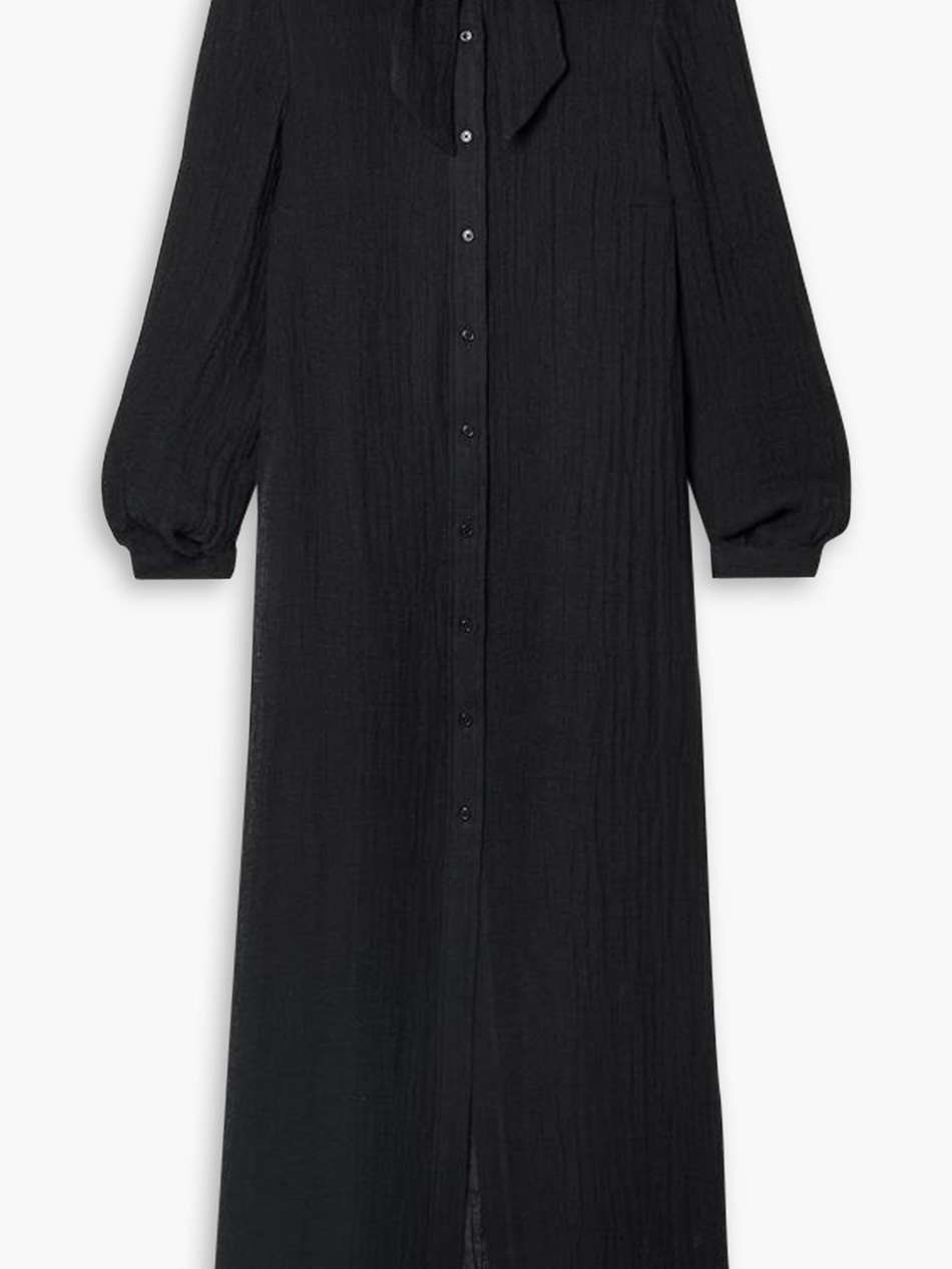 pussy-bow crinkled linen-blend gauze maxi dress