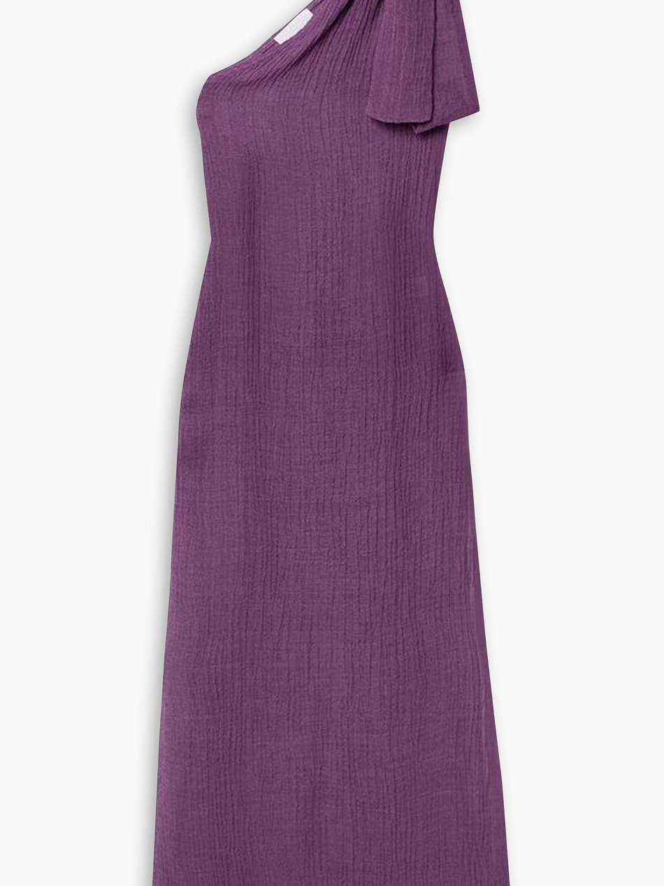 one-shoulder linen-blend gauze maxi dress