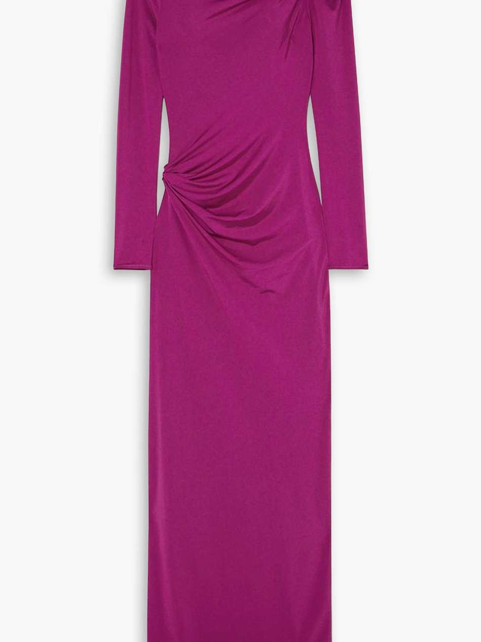 nubria ruched glossed-jersey maxi dress