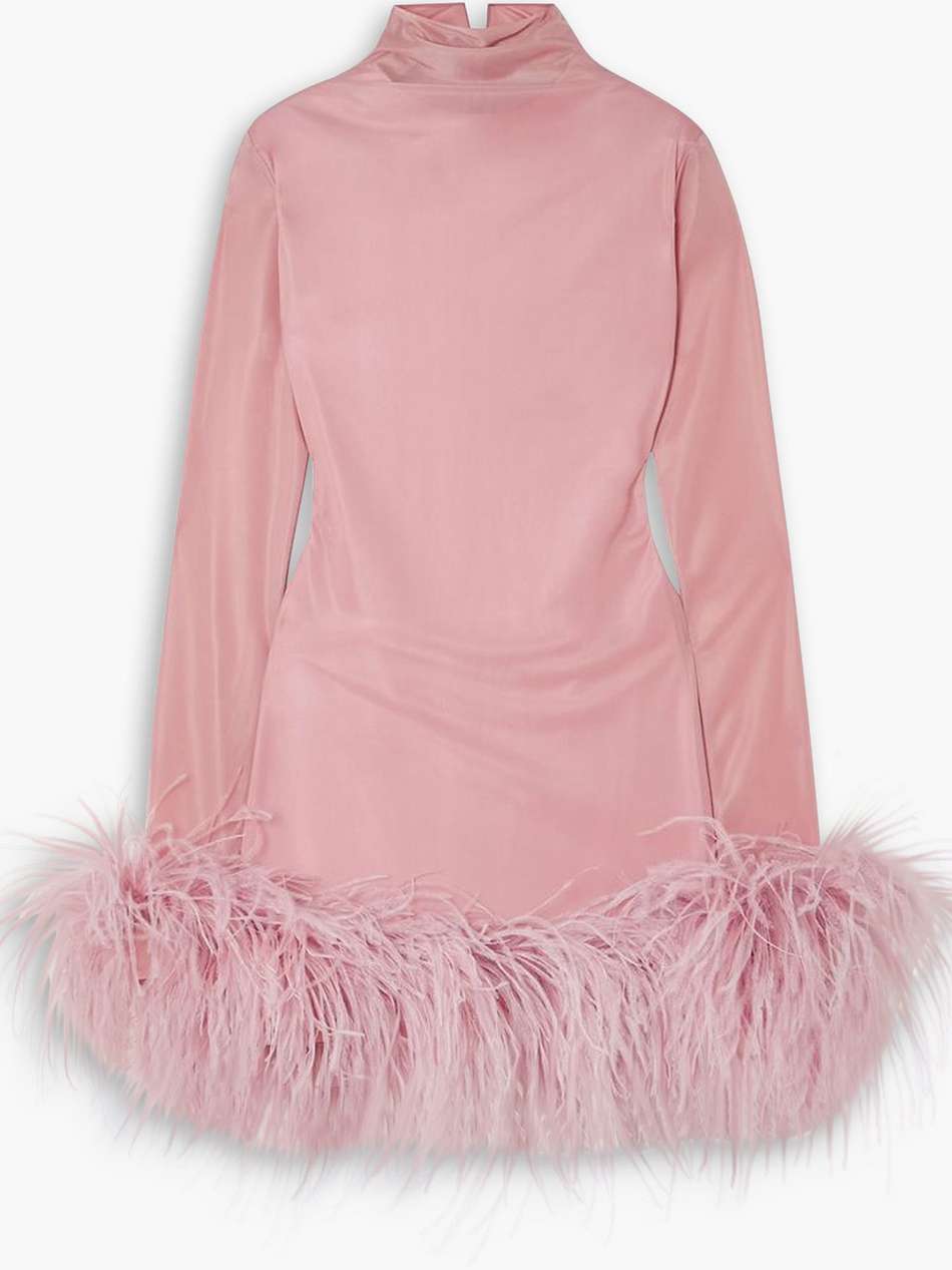 luna feather-trimmed stretch-jersey turtleneck mini dress