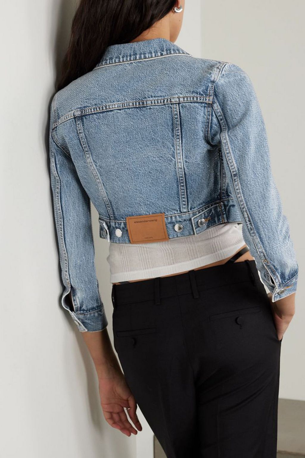 ALEXANDER WANG 크롭 크리스털 장식 데님 재킷