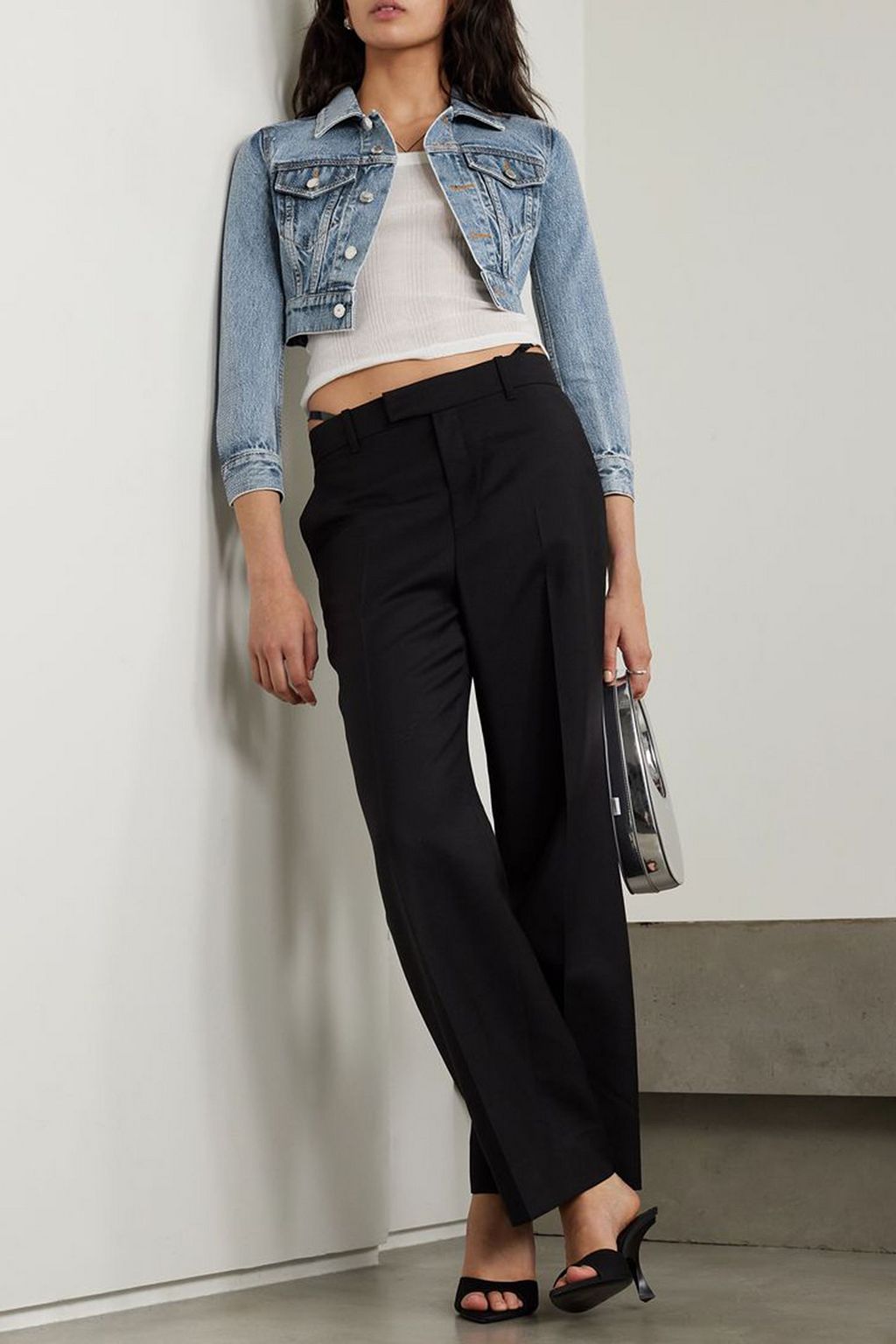 ALEXANDER WANG 크롭 크리스털 장식 데님 재킷