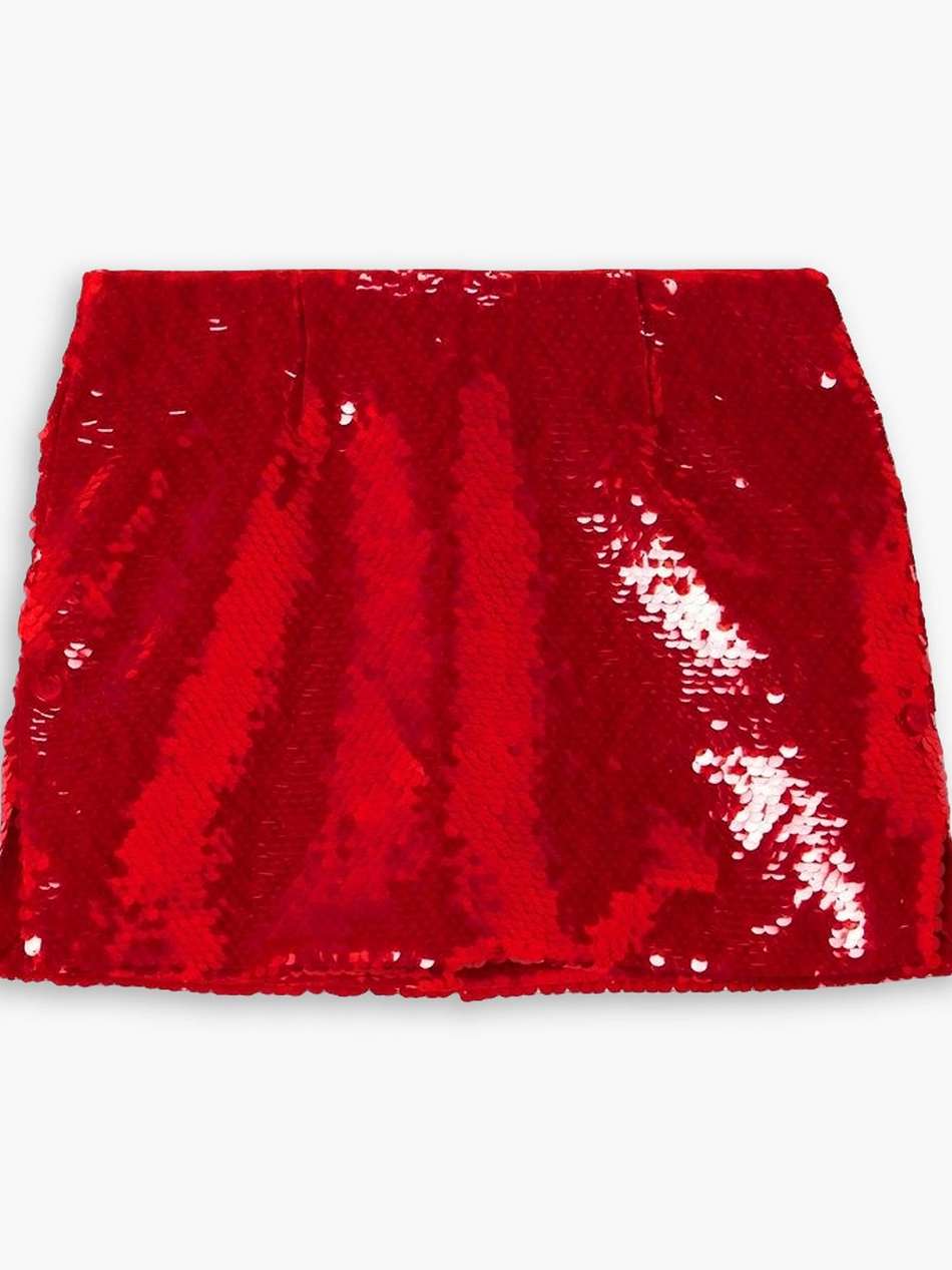 quattro sequined satin-twill mini skirt