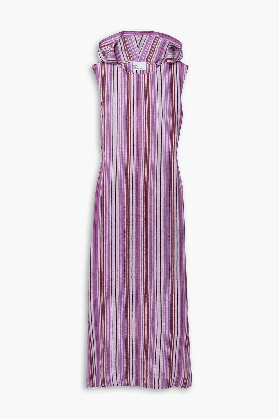Lisa Marie Fernandez Column Hooded Striped Linen-blend Gauze Maxi Dress In Pink