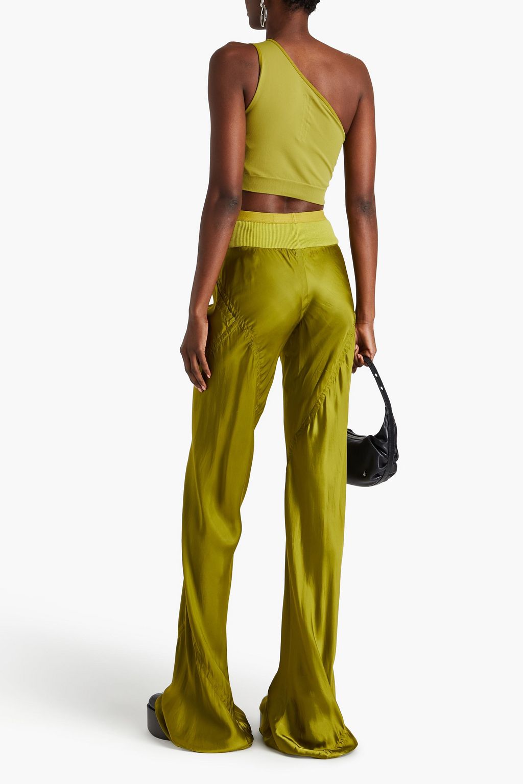 RICK OWENS Knit-paneled cupro-satin flared pants