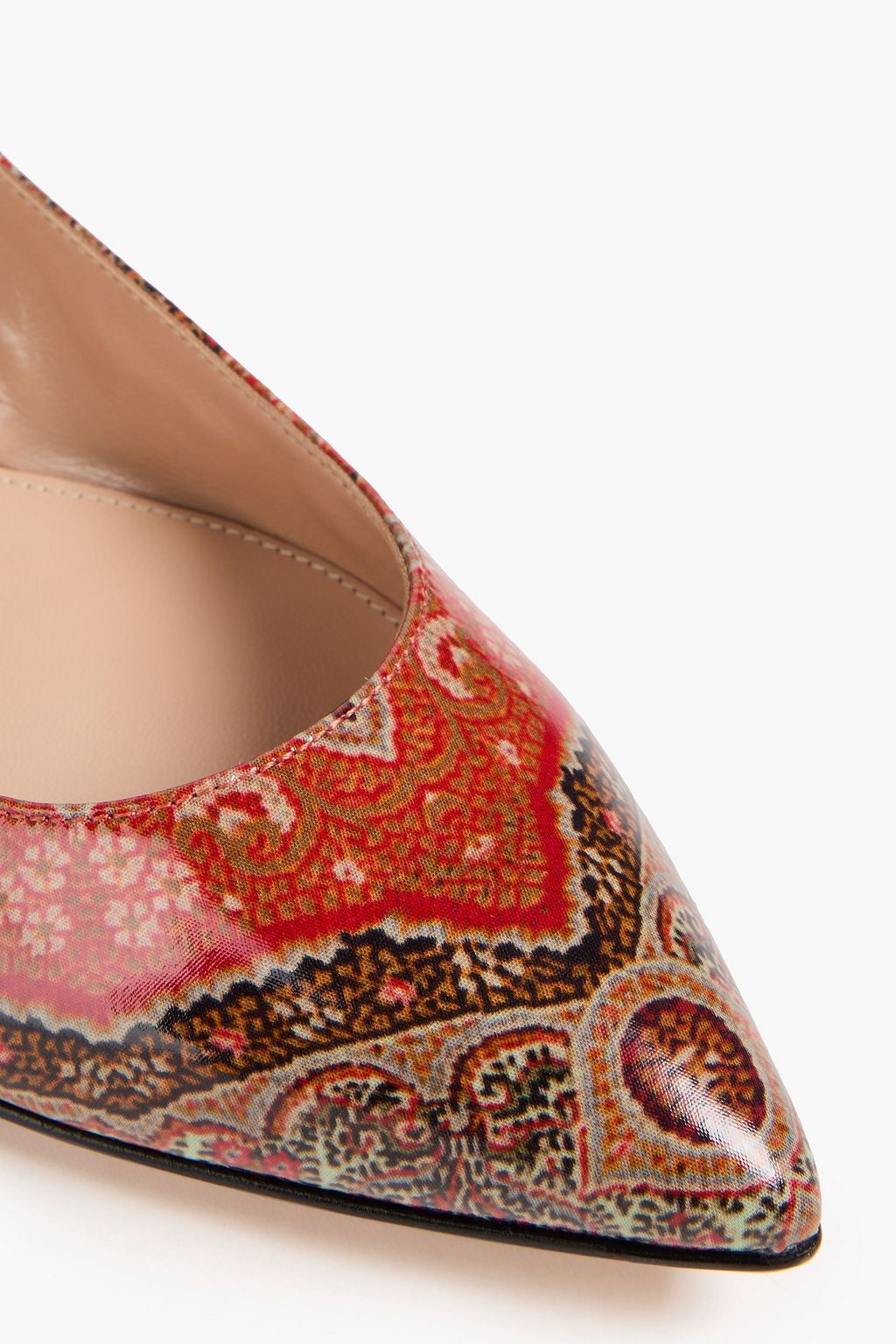 GIANVITO ROSSI FOR ETRO حذاء مسطّح Gianvito بمقدمة مدببة من الجلد الصناعي مزين بطبعات وبكعب مقاس 85