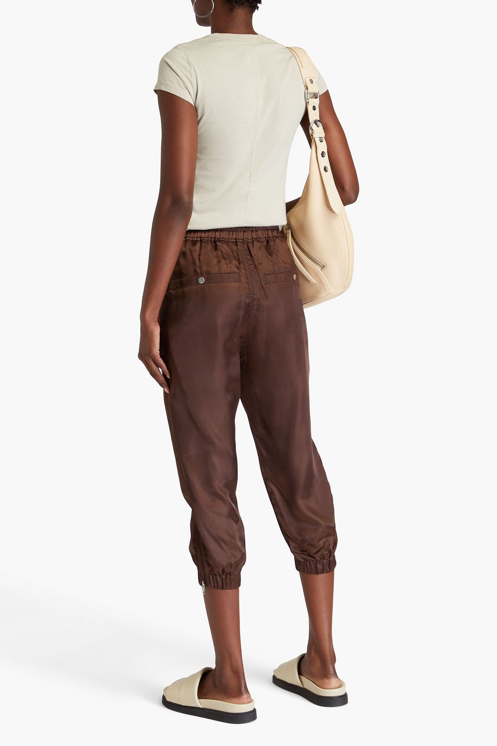 RICK OWENS Cropped cupro track pants