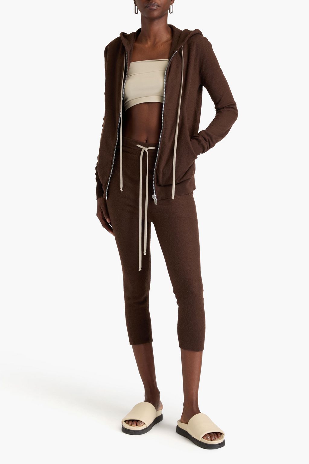 RICK OWENS كنزة هودي من الكشمير مزودة بسحاب