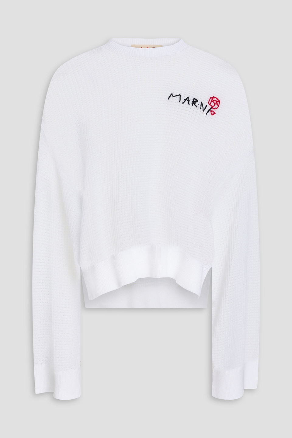Marni Logo-embroidered Open-knit Jumper In White