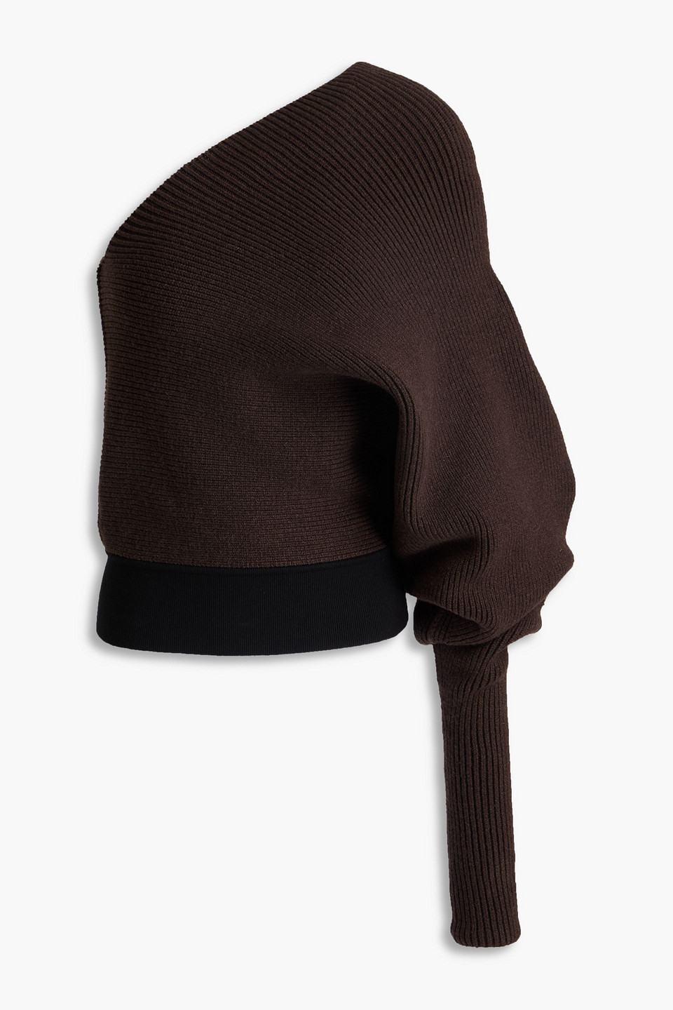 Rick Owens One-shoulder Ribbed Cashmere-blend Sweater In Dark Brown