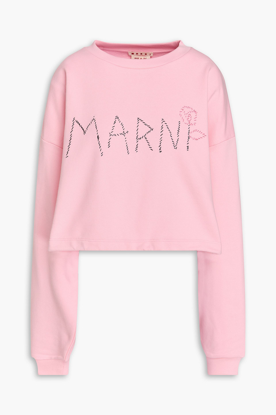 Marni Cropped Embroidered French Cotton-terry Sweatshirt In Baby Pink