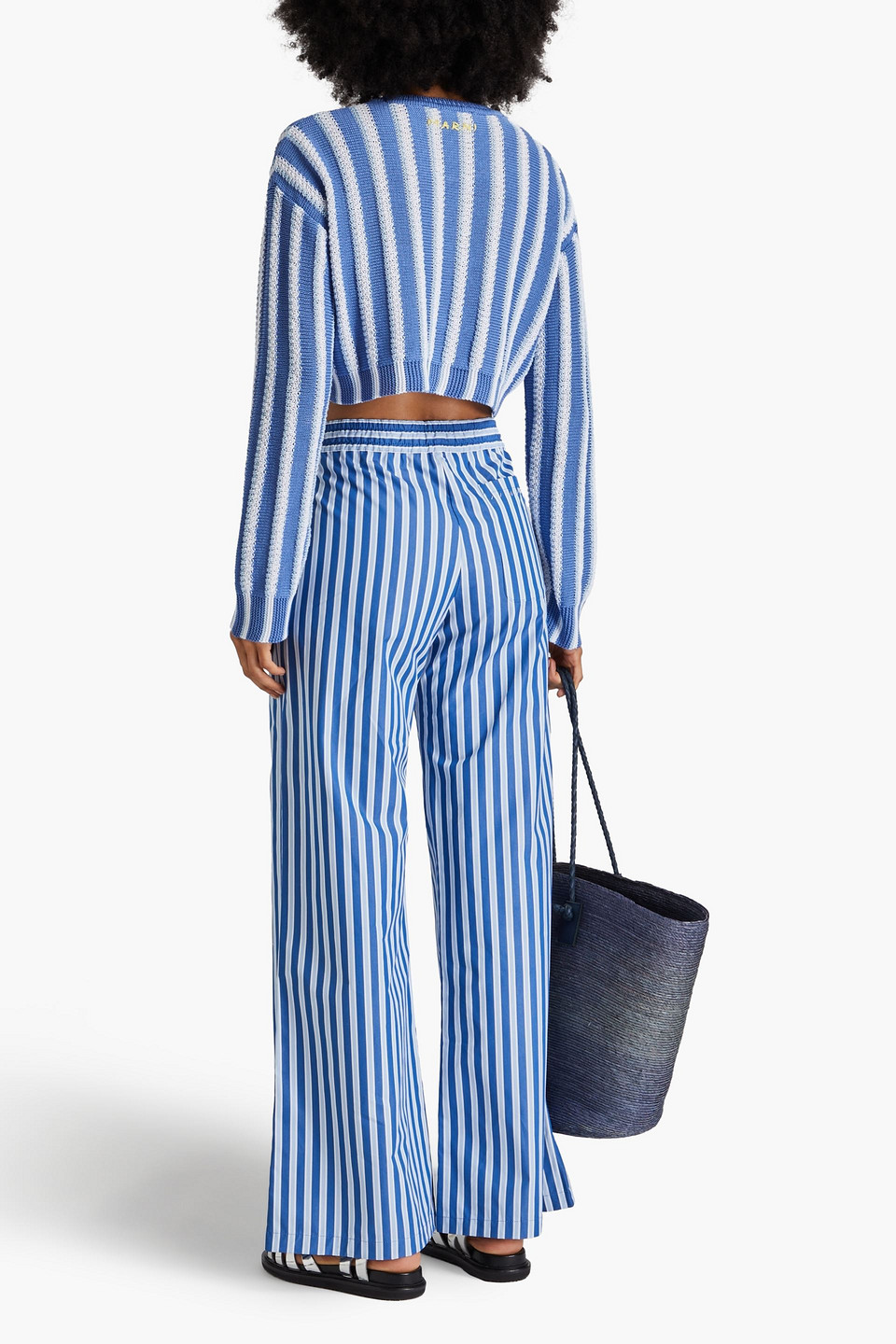  Marni - Cropped Pullover Aus Baumwolle Mit Streifen - Blau - It 46 