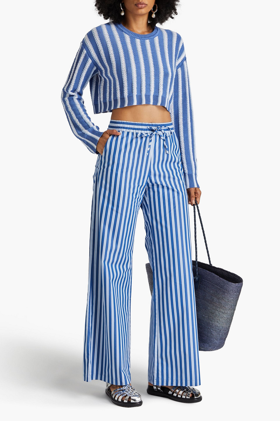  Marni - Cropped Pullover Aus Baumwolle Mit Streifen - Blau - It 46 