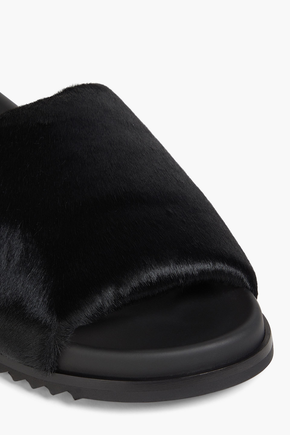 Rick Owens Granolas Calf Hair Slides In Black