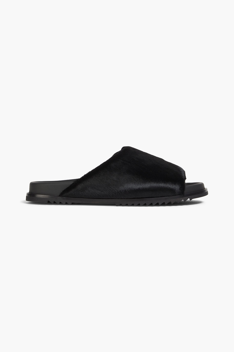 Rick Owens Granolas Calf Hair Slides In Black