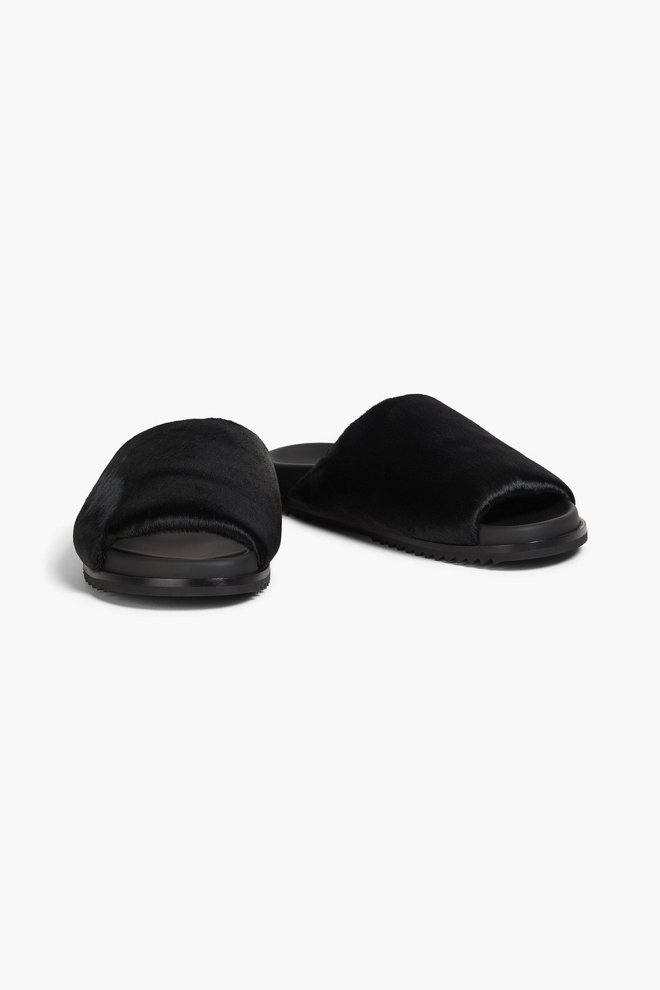 Rick Owens Granolas Calf Hair Slides In Black