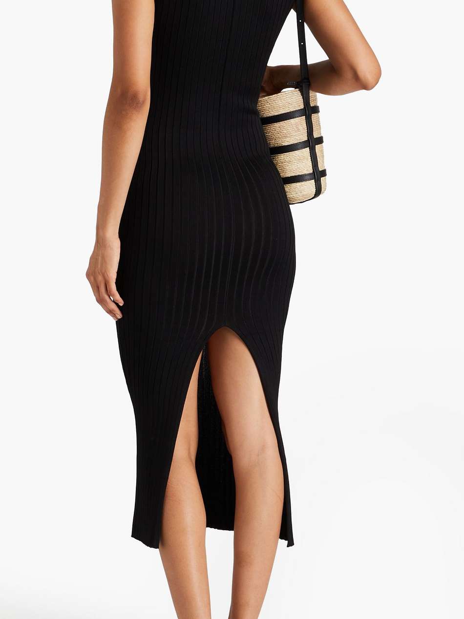 embroidered ribbed-knit midi dress