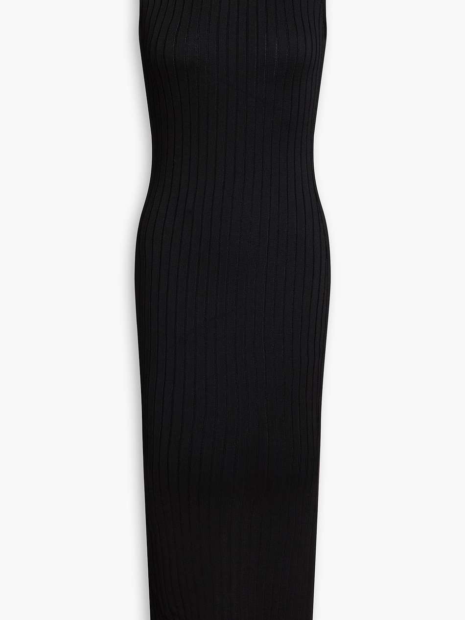 embroidered ribbed-knit midi dress