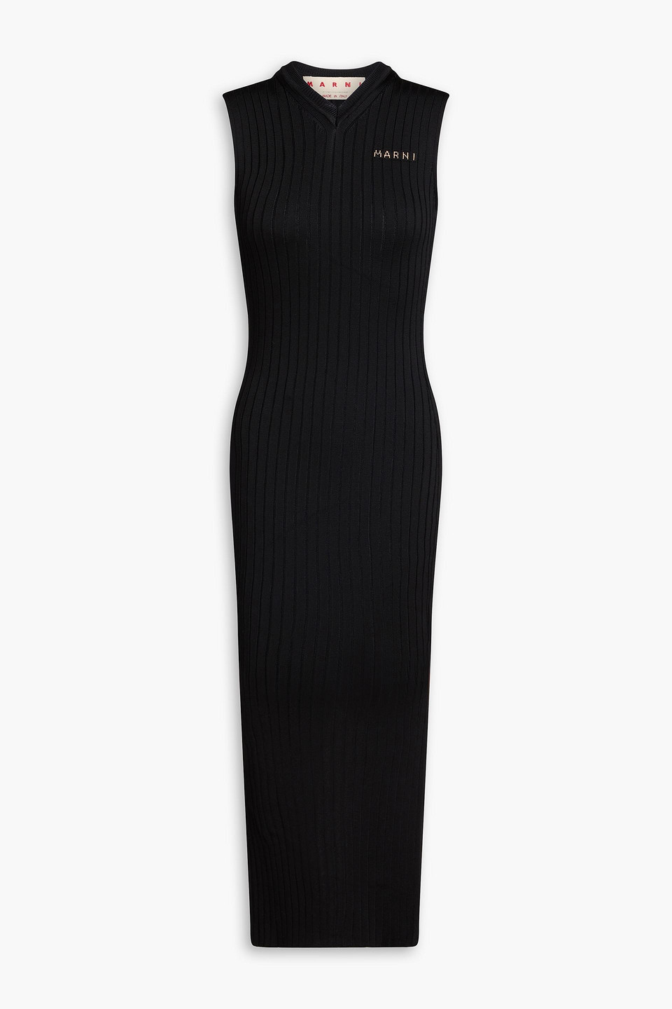 Marni Embroidered Ribbed-knit Midi Dress In Black