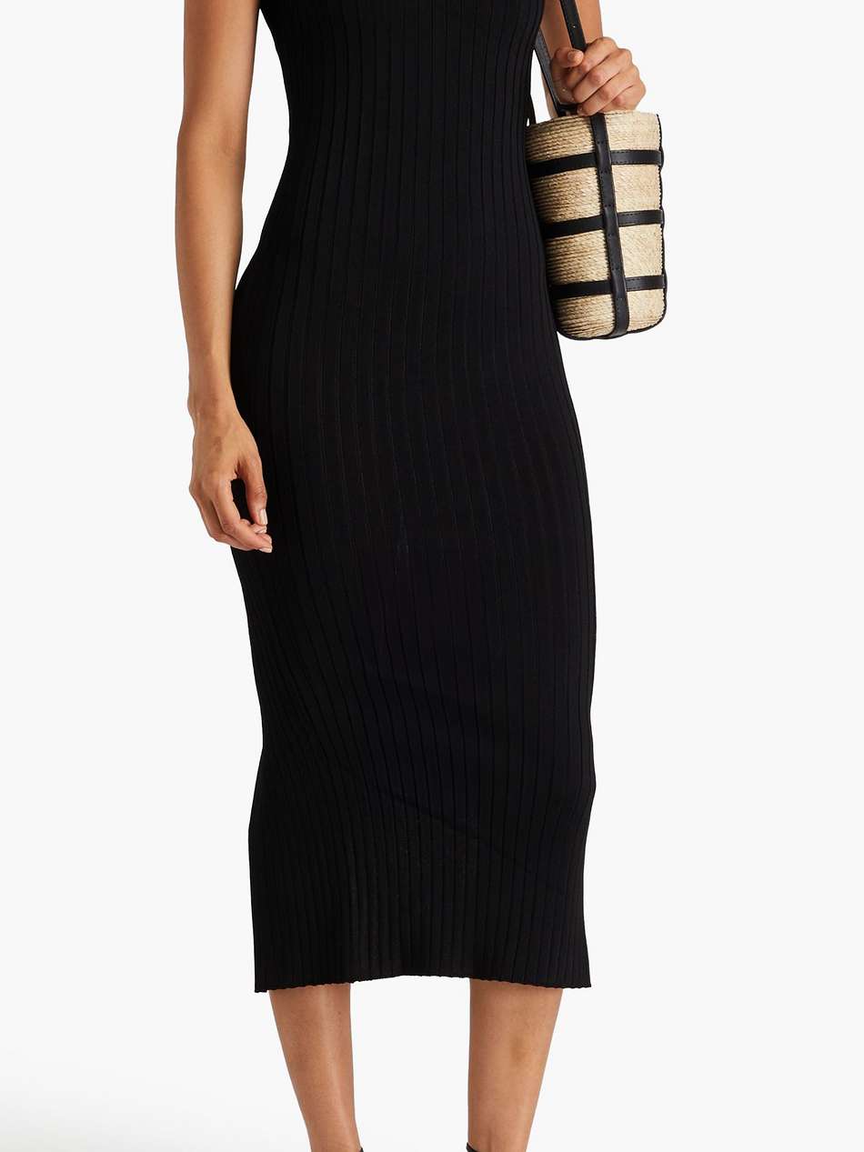 embroidered ribbed-knit midi dress
