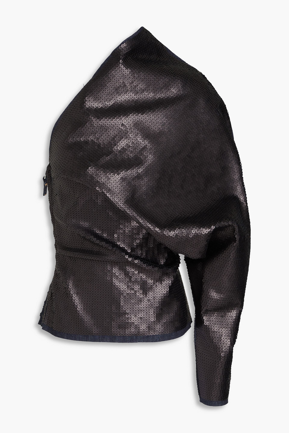 Rick Owens One-sleeve Sequined Denim Top In Charcoal