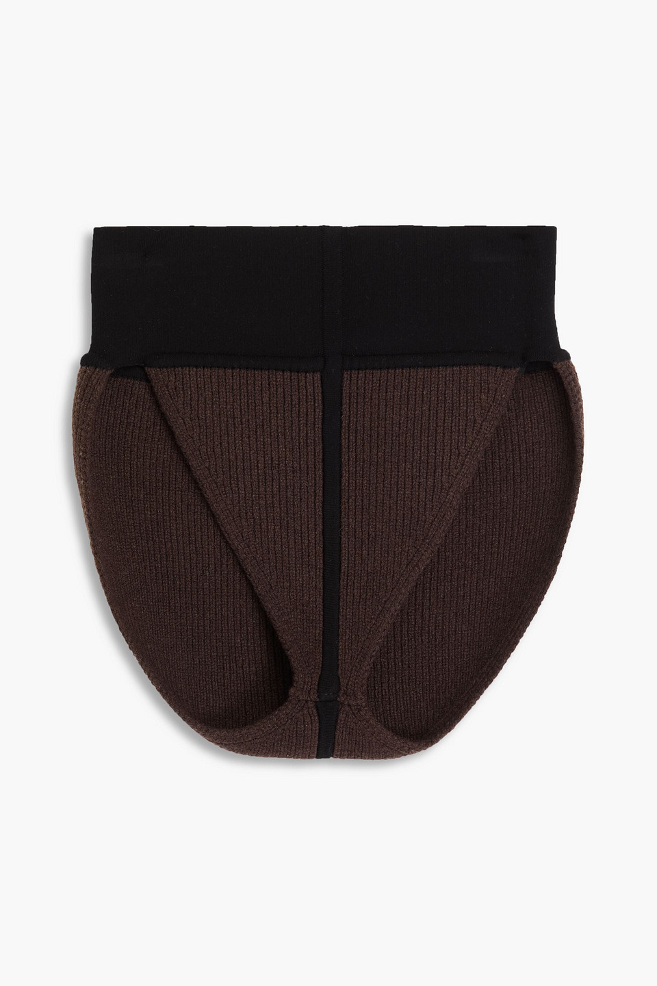 Rick Owens Two-tone Ribbed Cashmere-blend Shorts In Chocolate