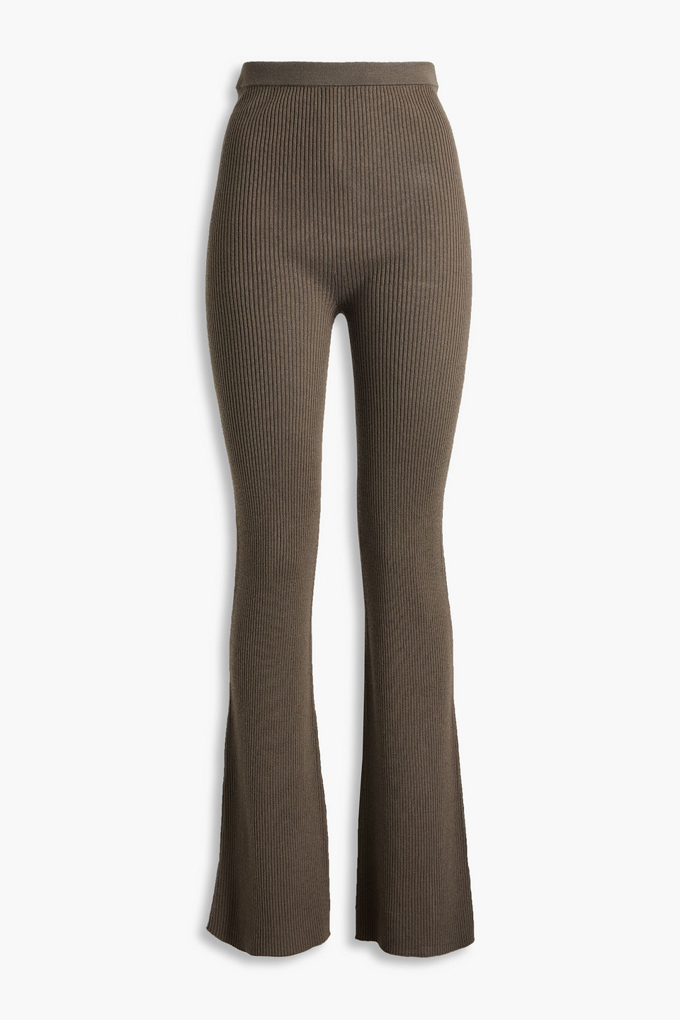 Rick Owens Ribbed Wool-blend Flared Pants In Taupe