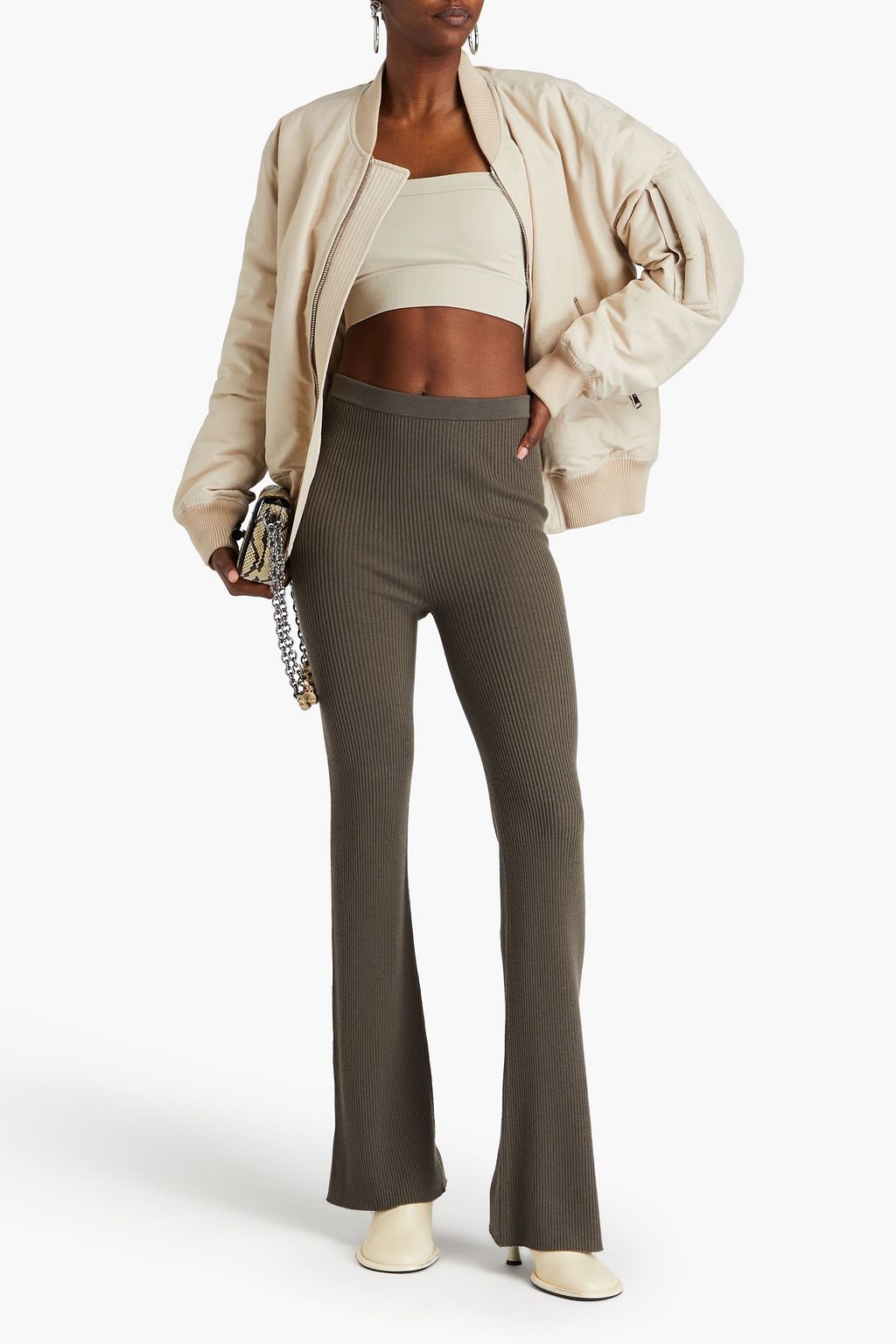 RICK OWENS Ribbed wool-blend flared pants